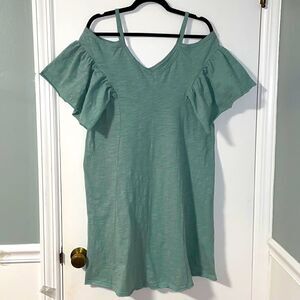 Bottle green cold shoulder flutter sleeve princess seam dress size Large